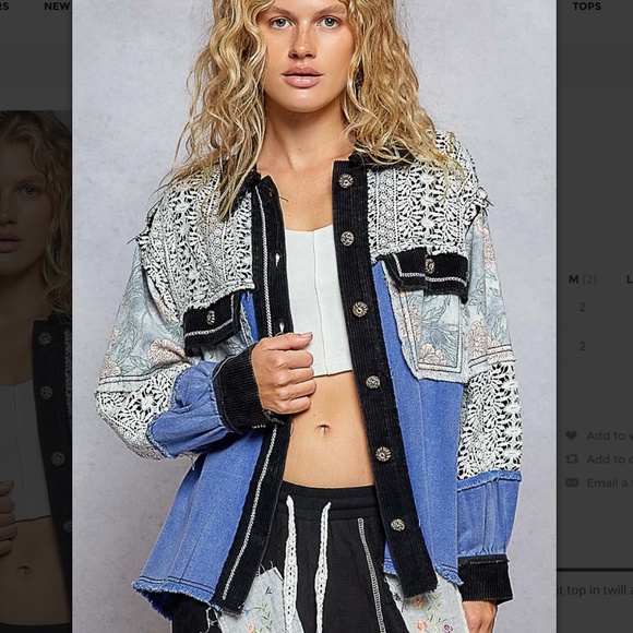 POL “Ana ” POL Twill Jacket Shacket with Crochet Lace Detail 53 - Picture 1 of 5